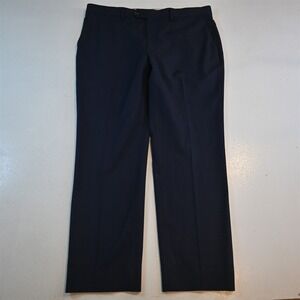 Mens 36x30 Dark Blue Check 100% Wool Flat Front Straight Dress Mens Pants